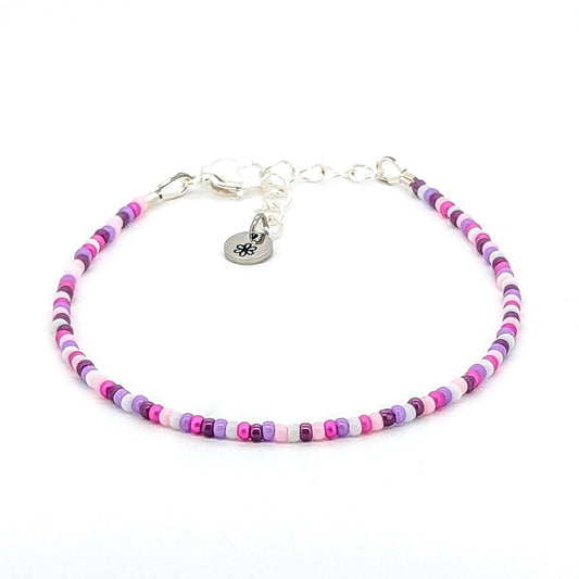 Dainty bracelet - purple, pink and white seed beads - creations by cherie