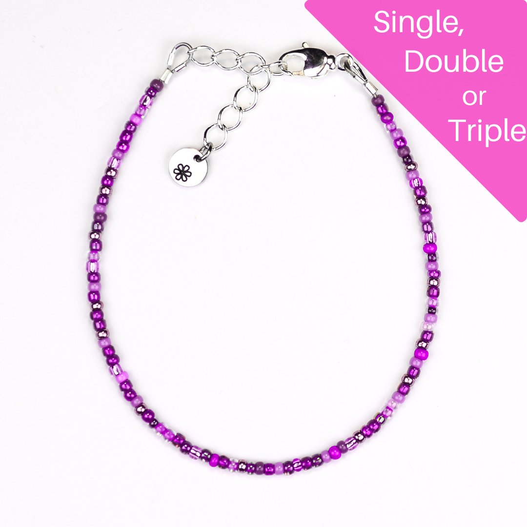 Dainty bracelet - Purple seed bead bracelet - creations by cherie