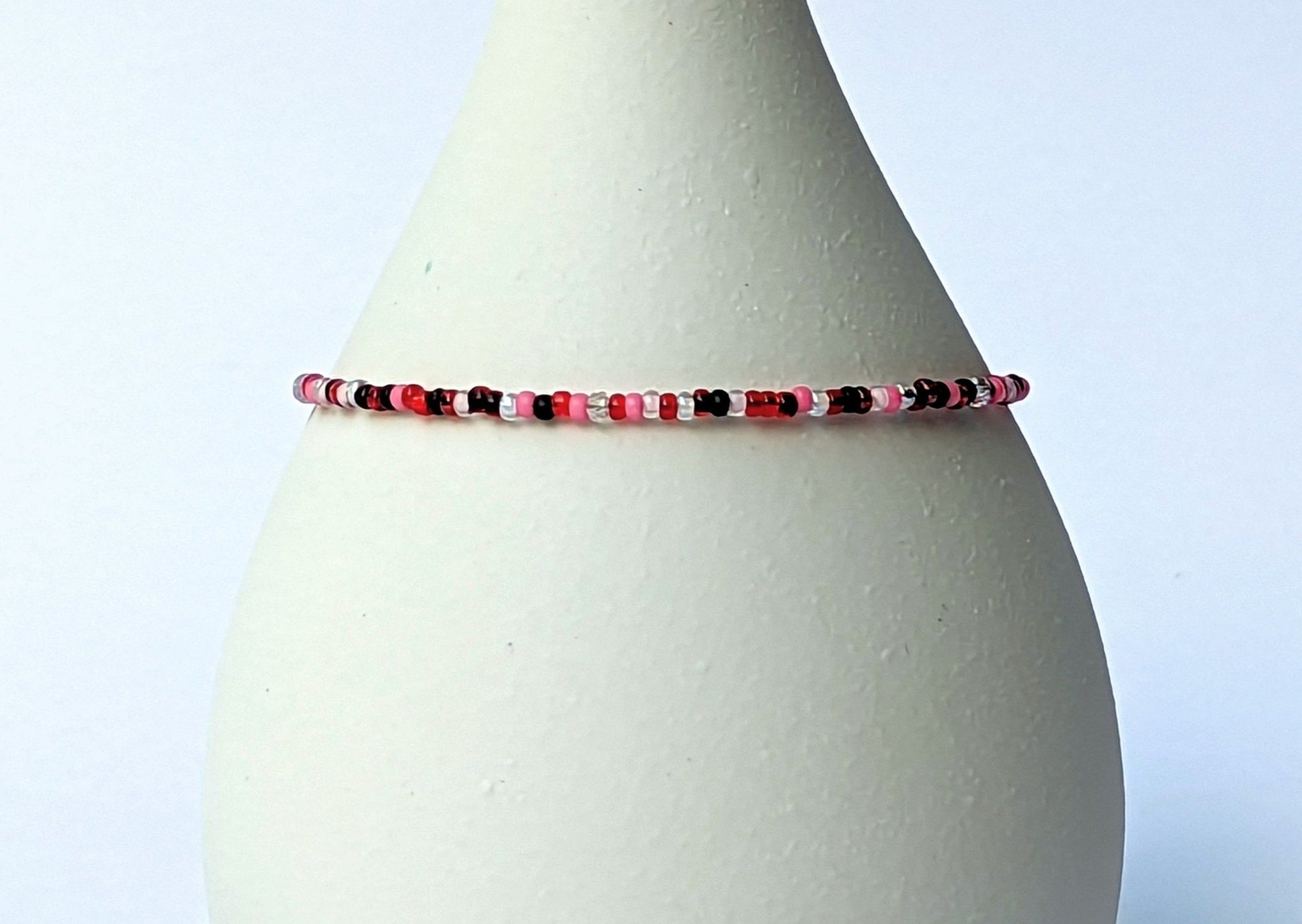 Dainty bracelet - Red, Pink and Black seed bead bracelet - creations by cherie