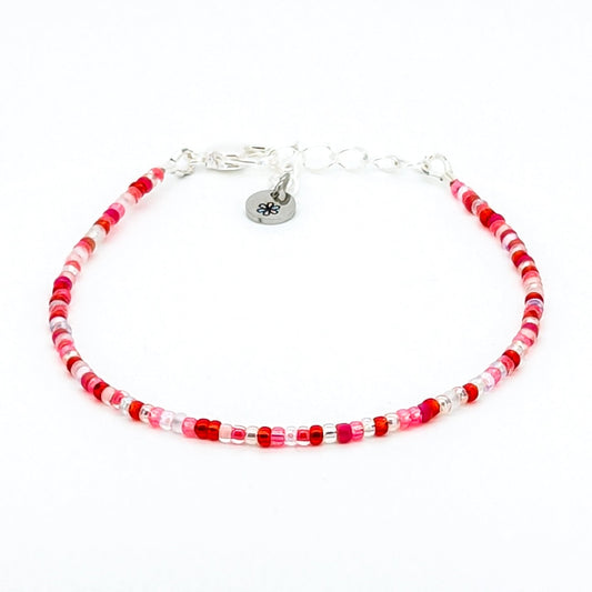 Dainty bracelet - Red, pink and white glass seed beads