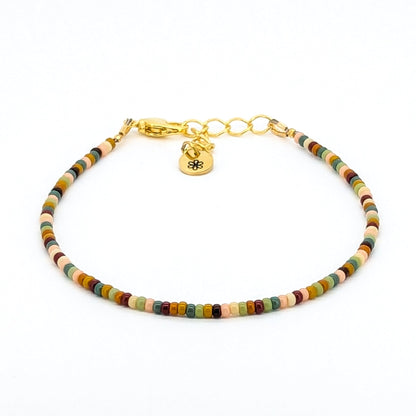 Dainty bracelet - tan, brown, blue and green glass seed beads - creations by cherie