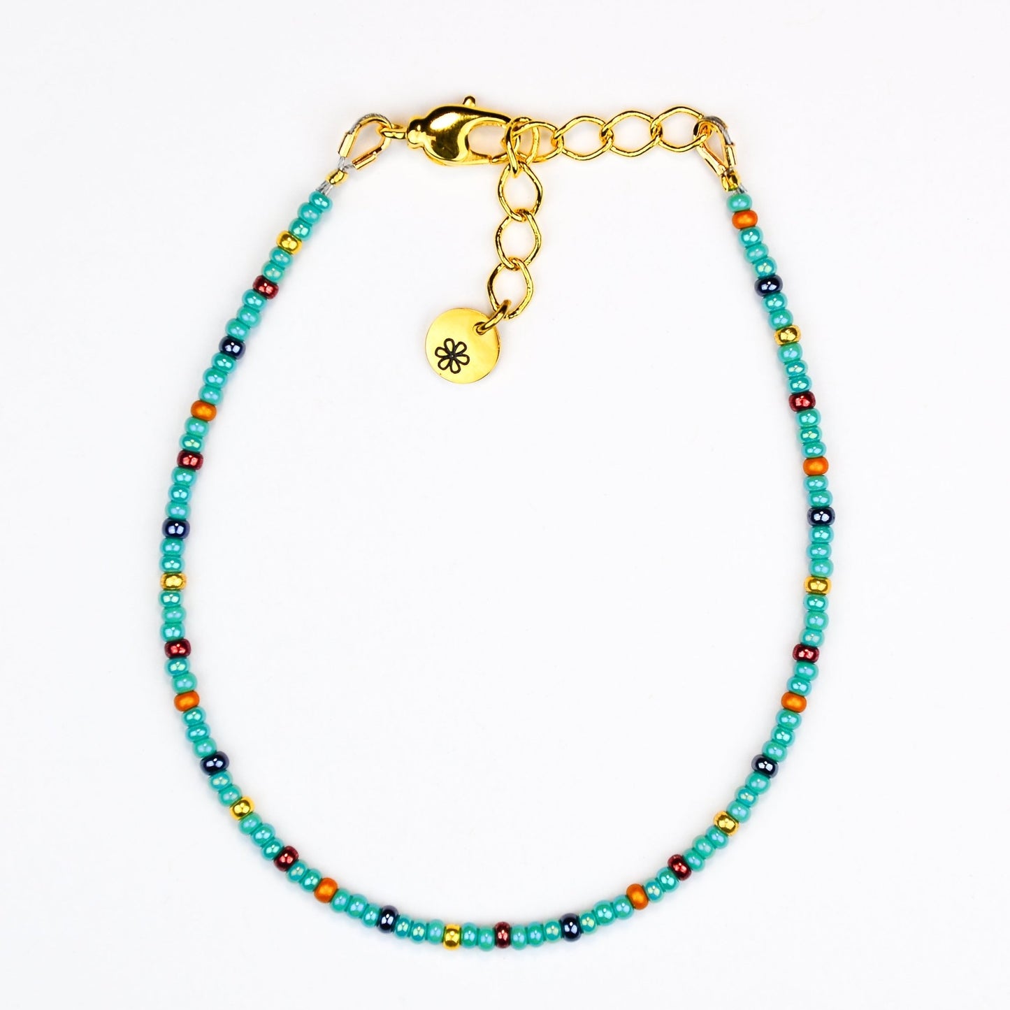 Dainty bracelet - turquoise, gold and copper glass seed beads