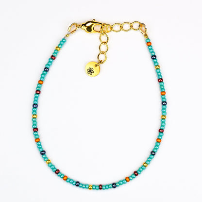 Dainty bracelet - turquoise, gold and copper glass seed beads