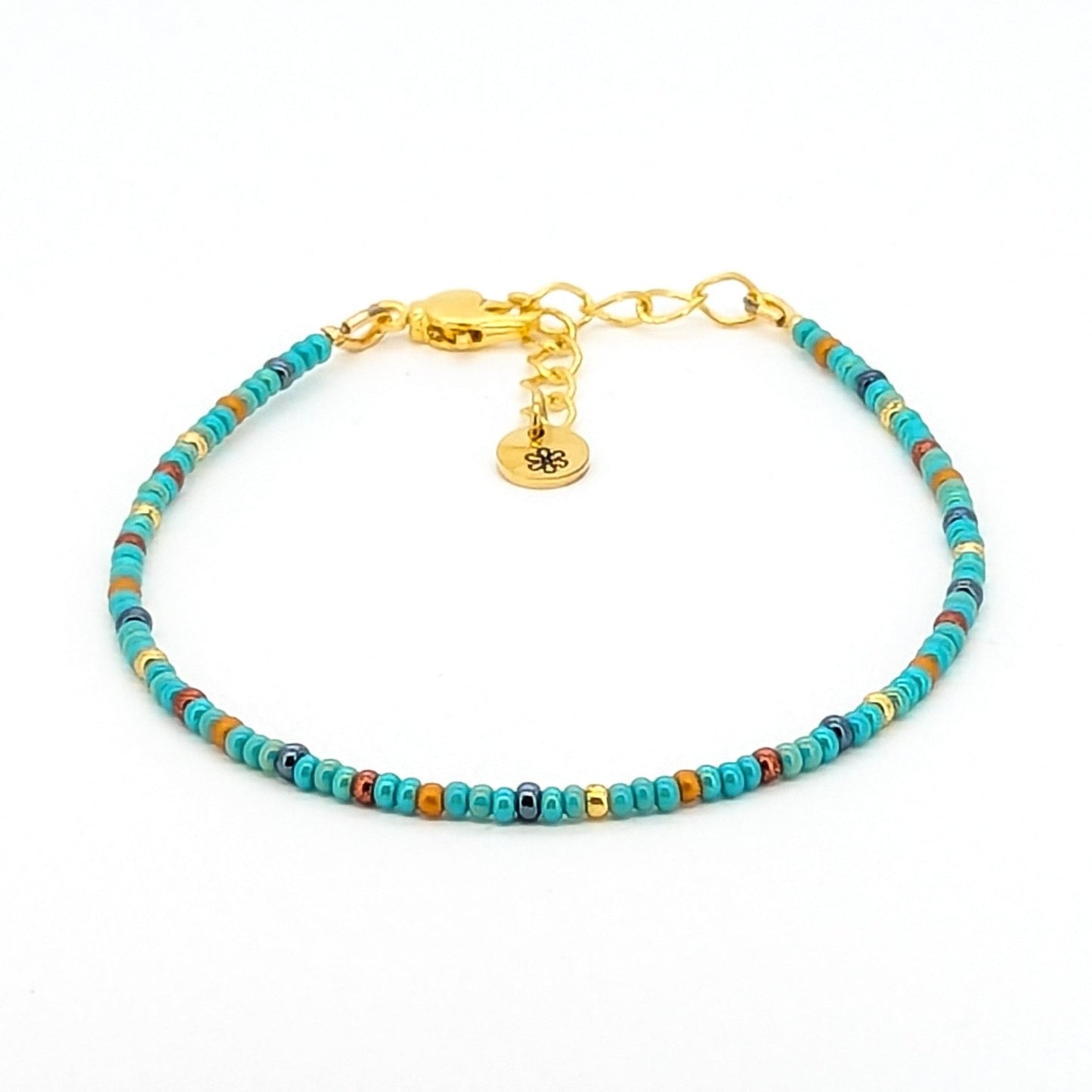 Dainty bracelet - turquoise, gold and copper glass seed beads