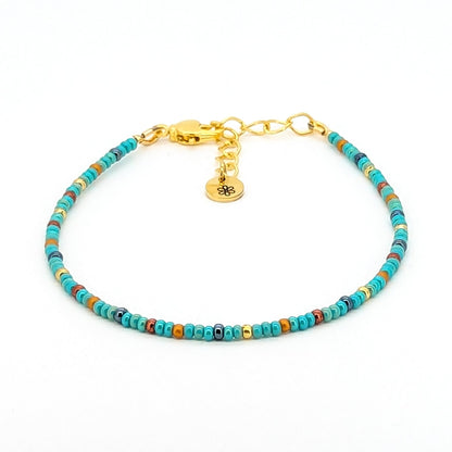 Dainty bracelet - turquoise, gold and copper glass seed beads
