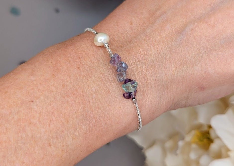 Fluorite and fresh water pearl handmade bracelet - creations by cherie