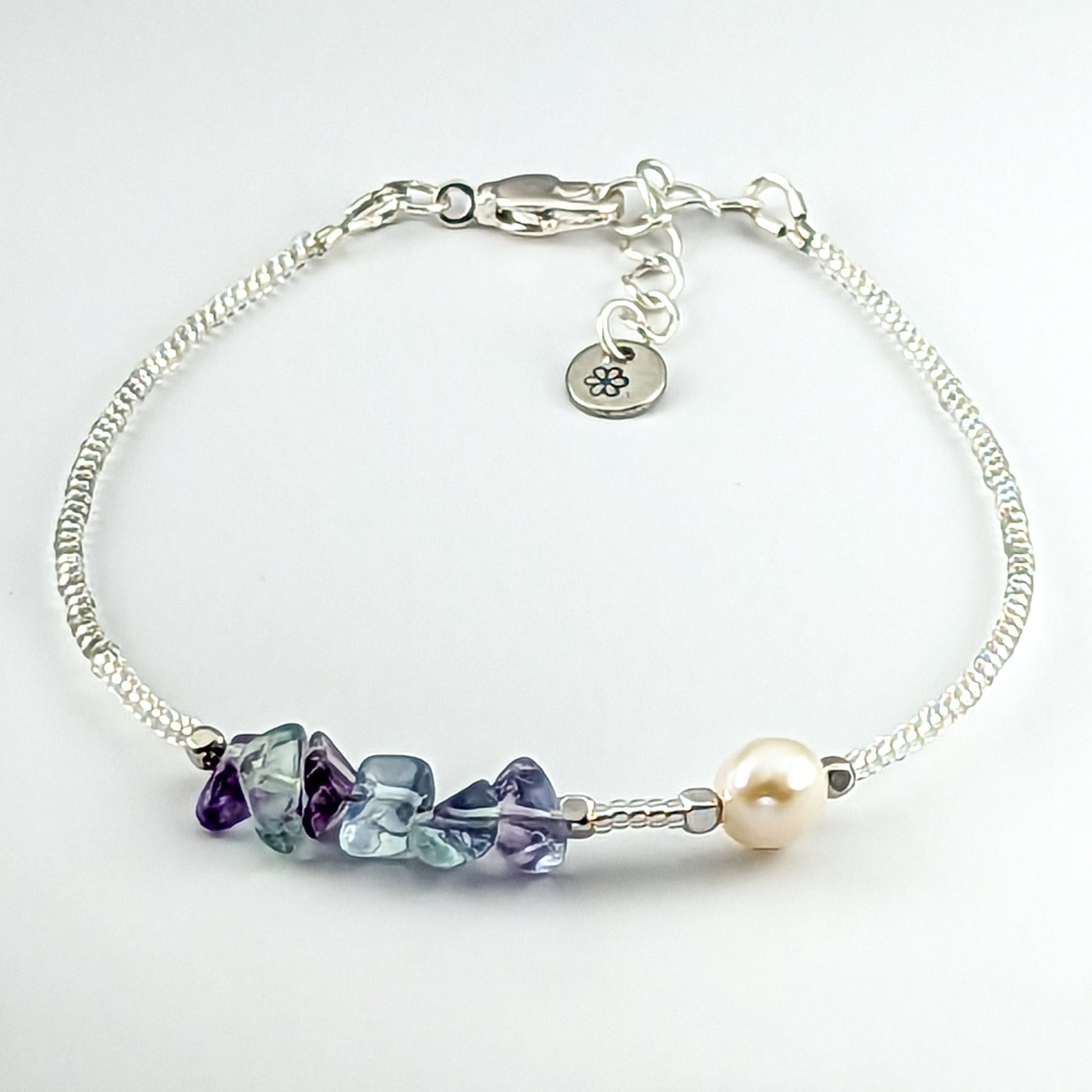 Fluorite and fresh water pearl handmade bracelet - creations by cherie