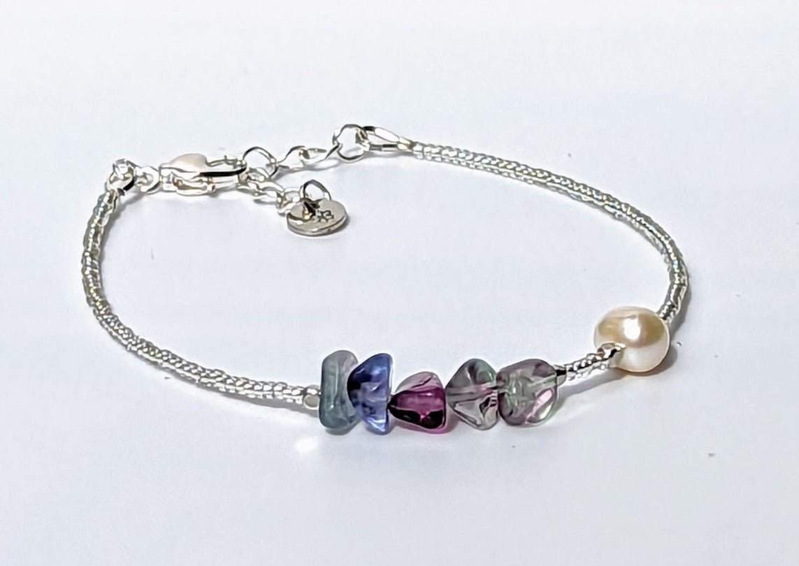 Fluorite and fresh water pearl handmade bracelet - creations by cherie
