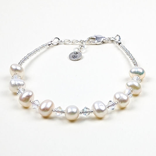 Fresh water pearl and crystal bicone handmade bracelet - creations by cherie