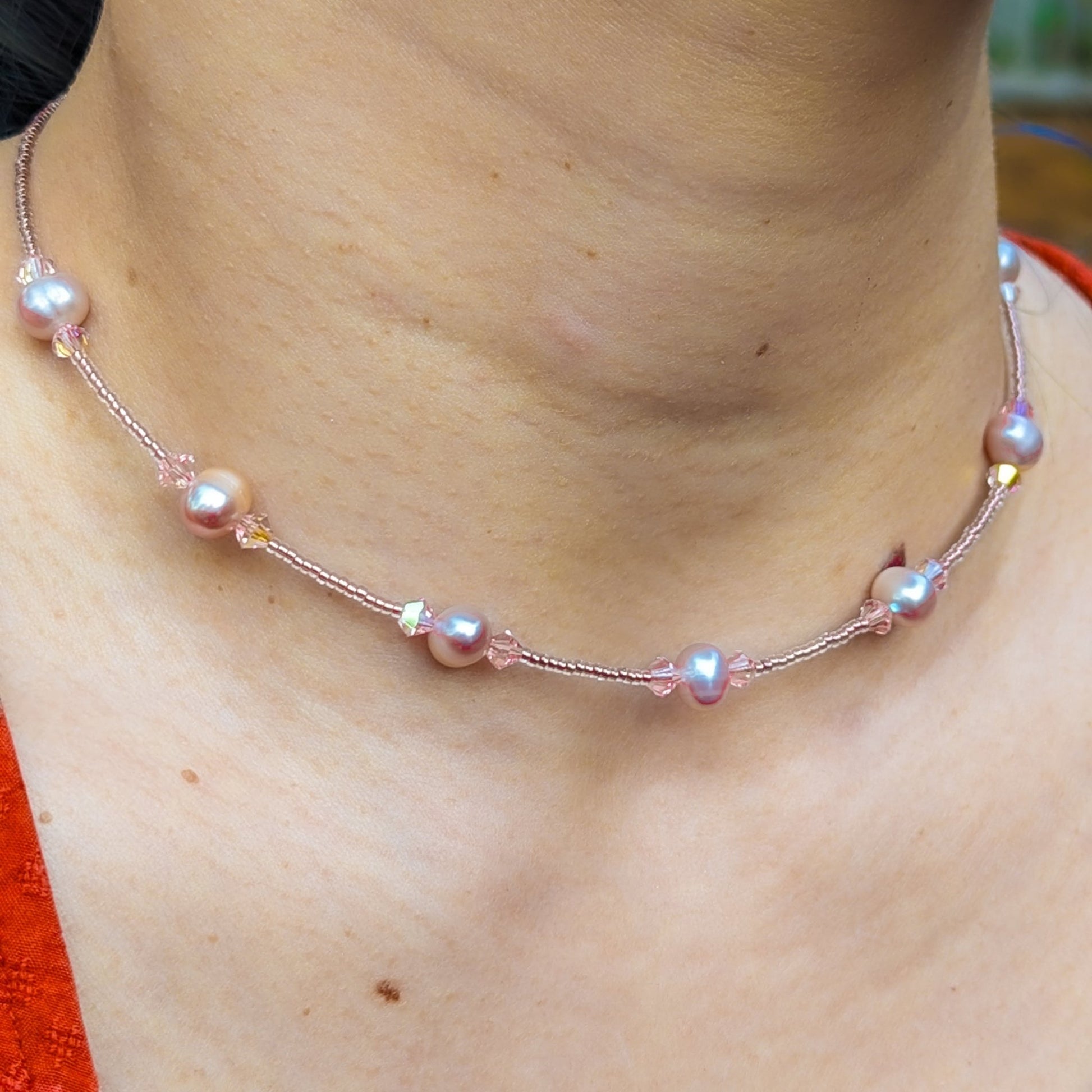 Fresh water pearl, bicone crystal and glass bead double wrap handmade bracelet - creations by cherie