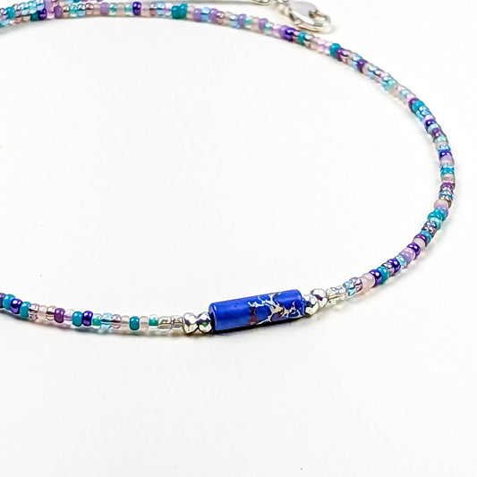 Purple and teal seed bead with jasper bar focal choker - creations by cherie