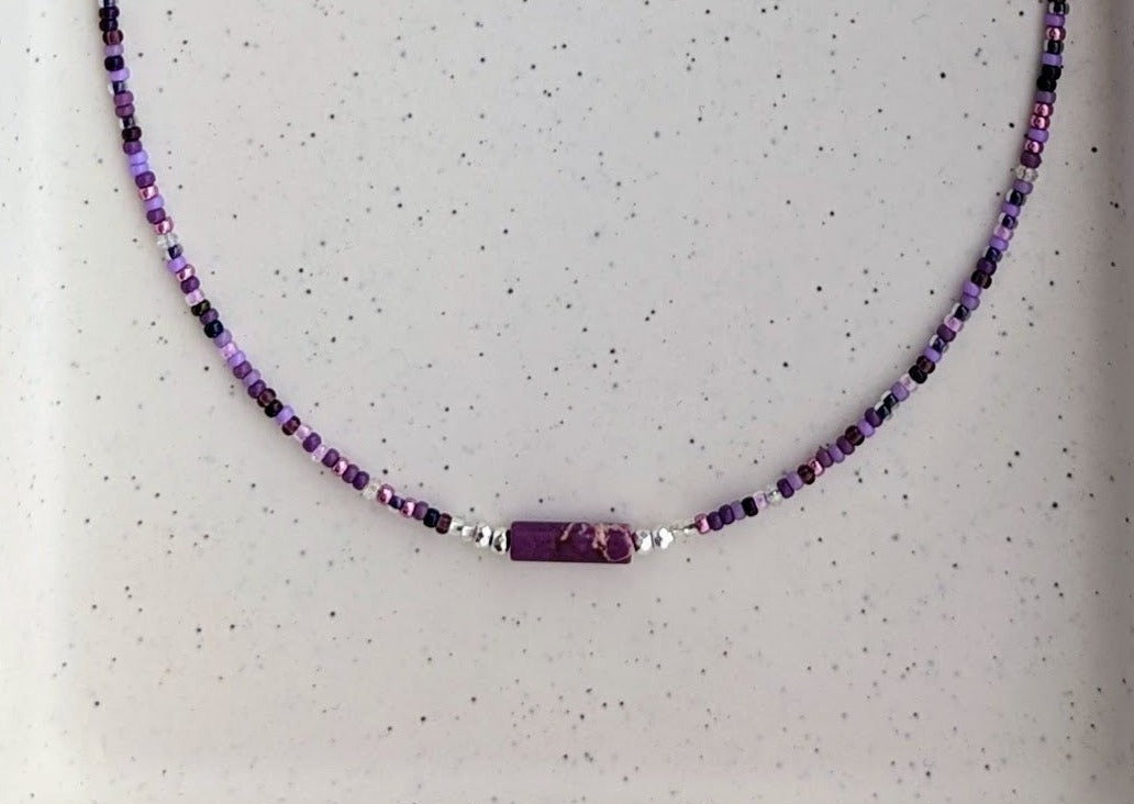 Purple seed bead and jasper bar choker - creations by cherie