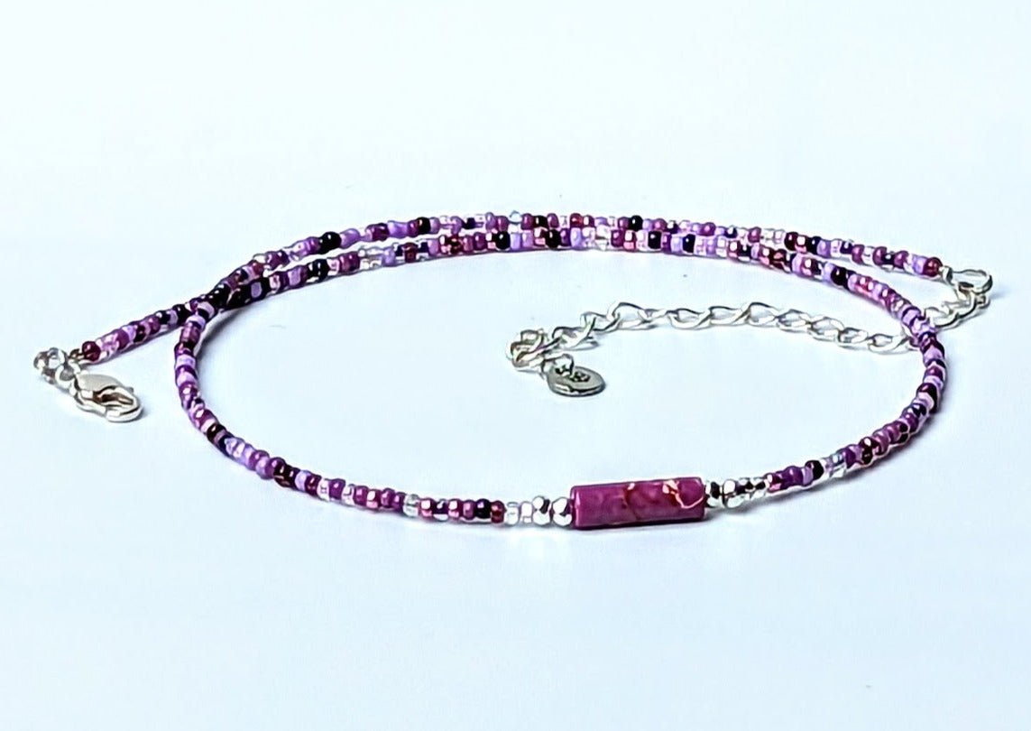 Purple seed bead and jasper bar choker - creations by cherie