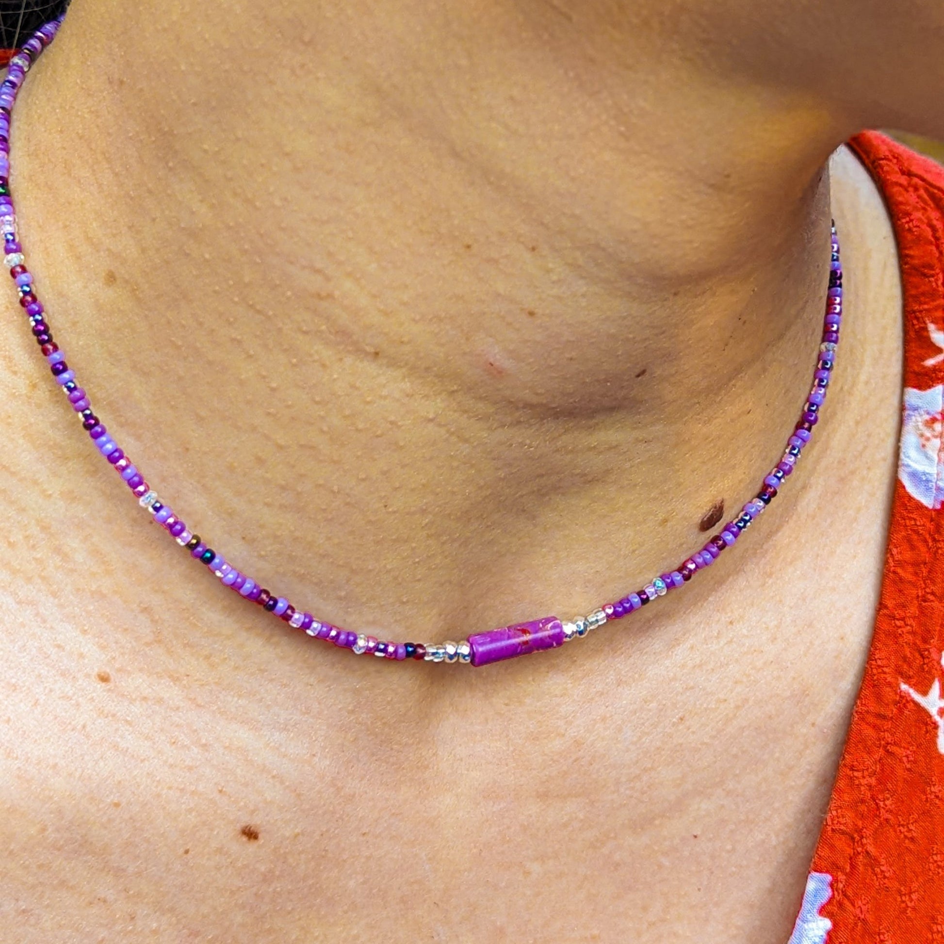 Purple seed bead and jasper bar choker - creations by cherie