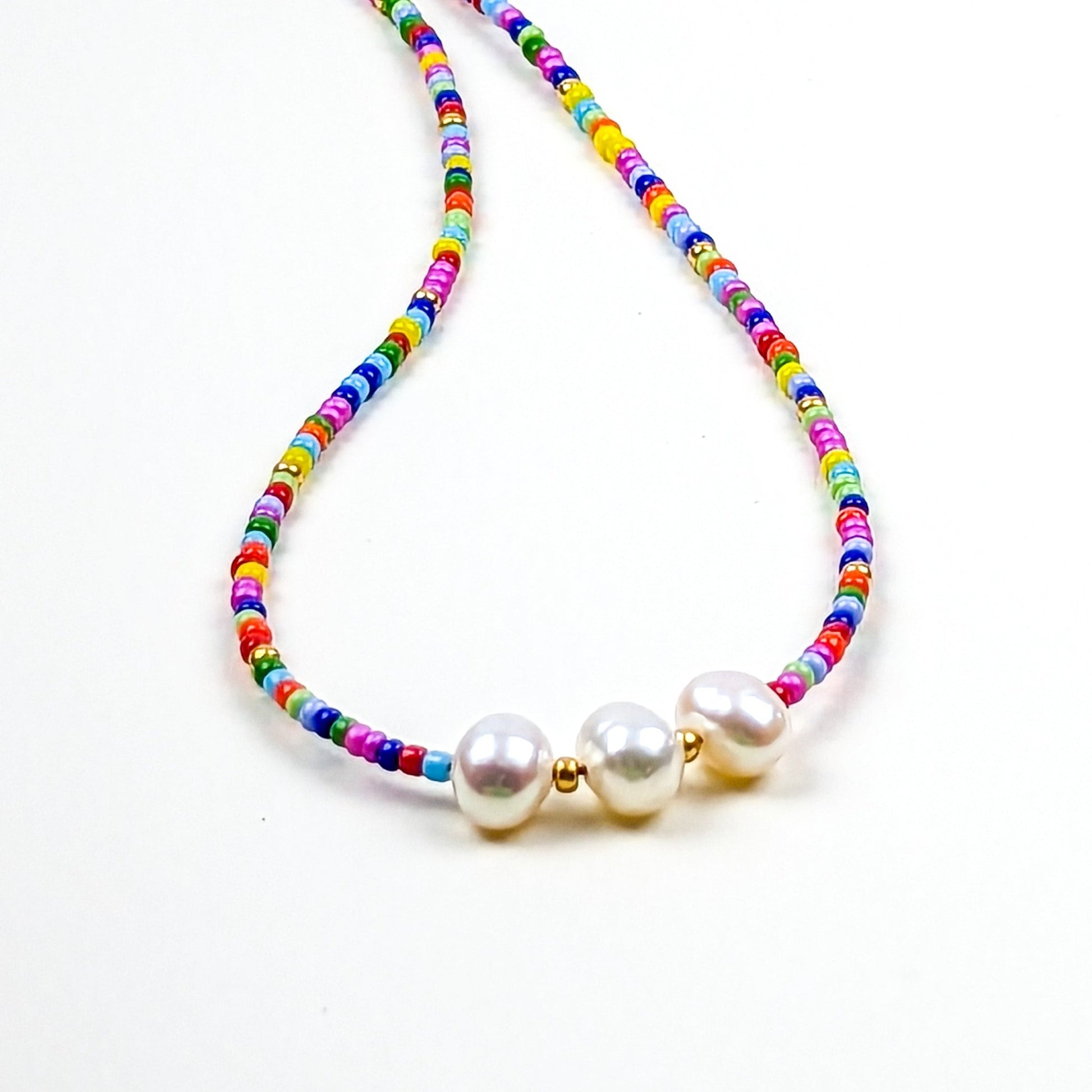 Rainbow seed bead and fresh water pearl choker - creations by cherie