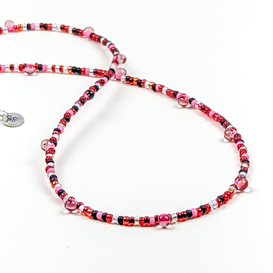 Red, pink and black seed bead choker - creations by cherie