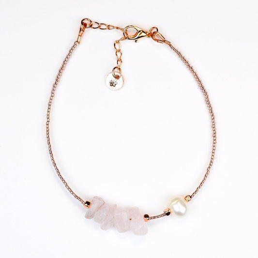 Rose quartz and fresh water pearl handmade bracelet - creations by cherie