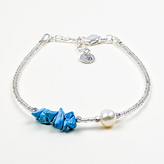 Turquoise and fresh water pearl handmade bracelet - creations by cherie